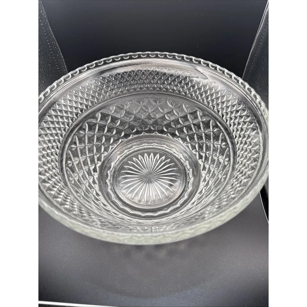 Vintage Anchor Hocking Wexford Clear Glass Salad Bowl Punch Bowl Stand 9.5